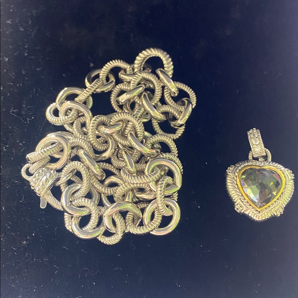 Judith Ripka Elegant Silver Heart Pendant Necklace removable pendant-16’ - Picture 7 of 11